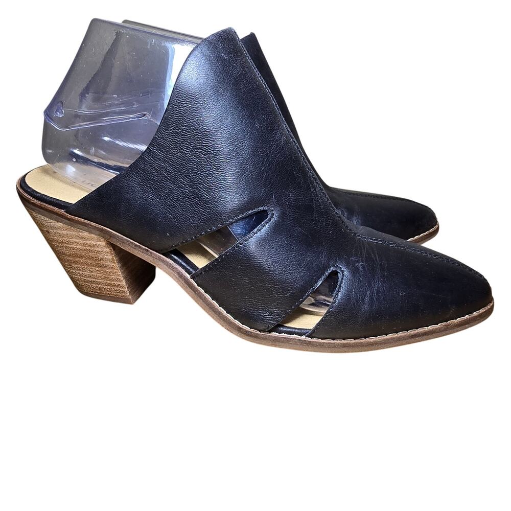 Lucky Brand Orinthia Leather Black Amsterdam Mules Slides Block Heel Size 8.5 M